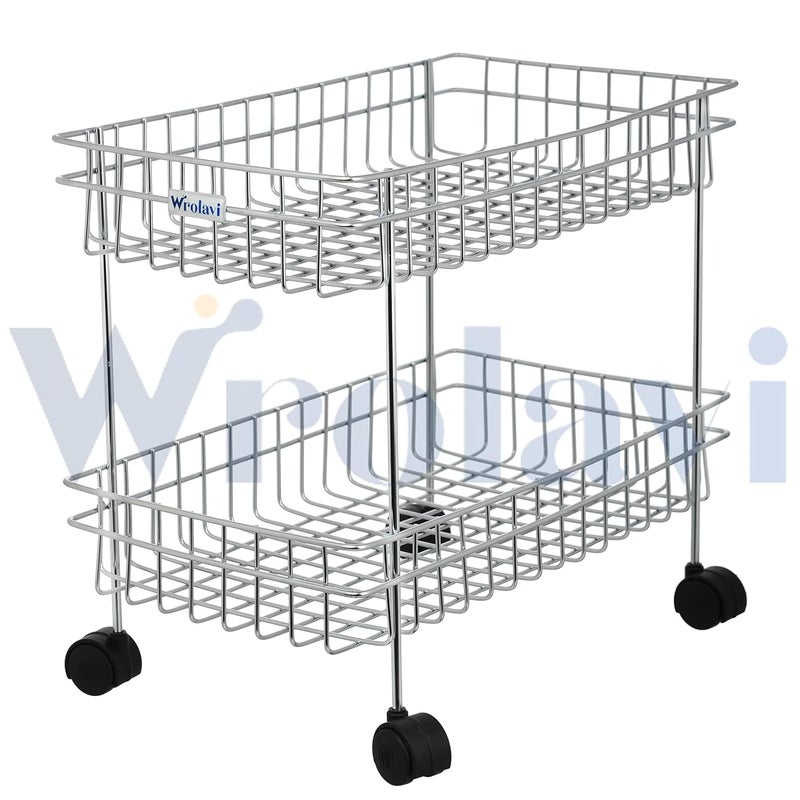 Wrolavi Stainless Steel Kitchen Storage Rack 2 Shelf Trolley - Image 4