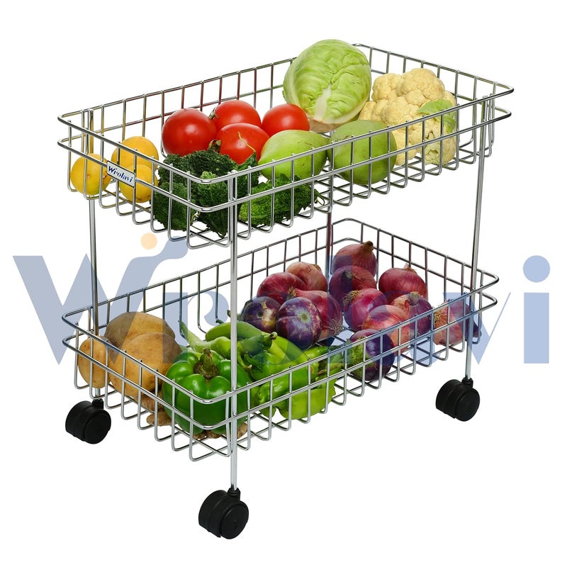 Wrolavi Stainless Steel Kitchen Storage Rack 2 Shelf Trolley - Image 2