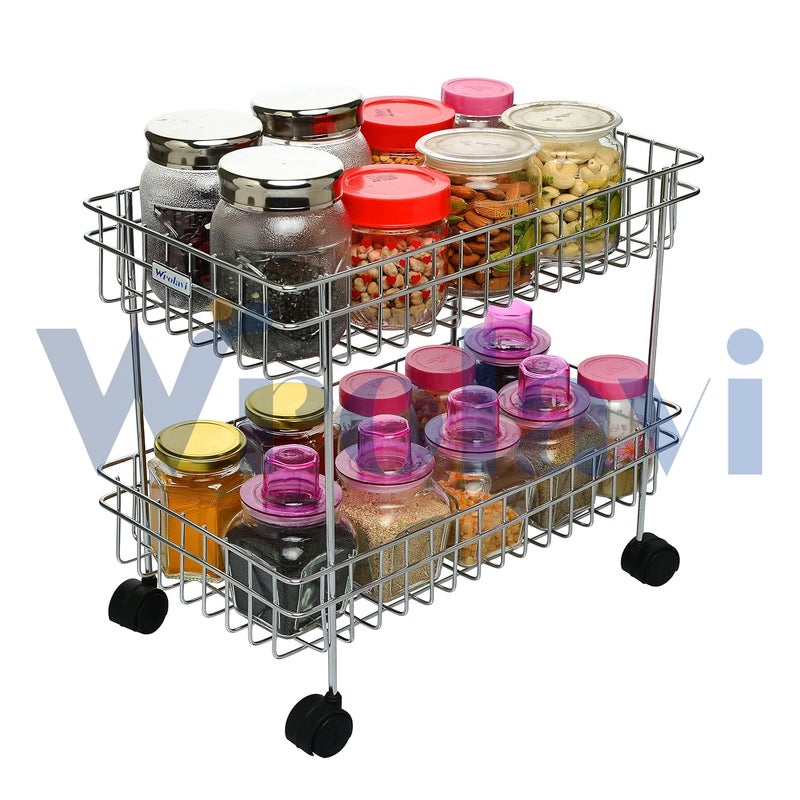 Wrolavi Stainless Steel Kitchen Storage Rack 2 Shelf Trolley - Image 3