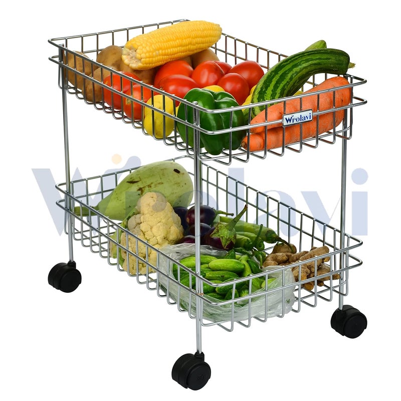 Wrolavi Stainless Steel Kitchen Storage Rack 2 Shelf Trolley - Image 1