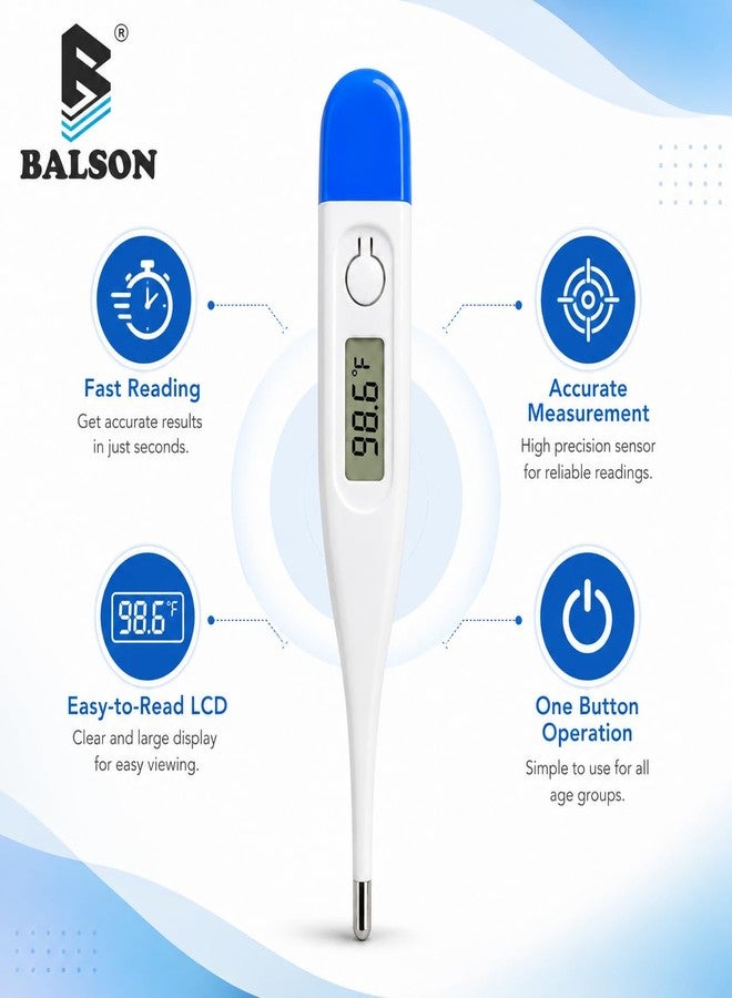 BALSON مقياس حرارة رقمي من بالسون للبالغين والأطفال - مقياس حرارة فموي سريع ودقيق مع شاشة LCD سهلة القراءة، ومنبه للحمى، وطرف مقاوم للماء، وخاصية الإيقاف التلقائي - Image 3