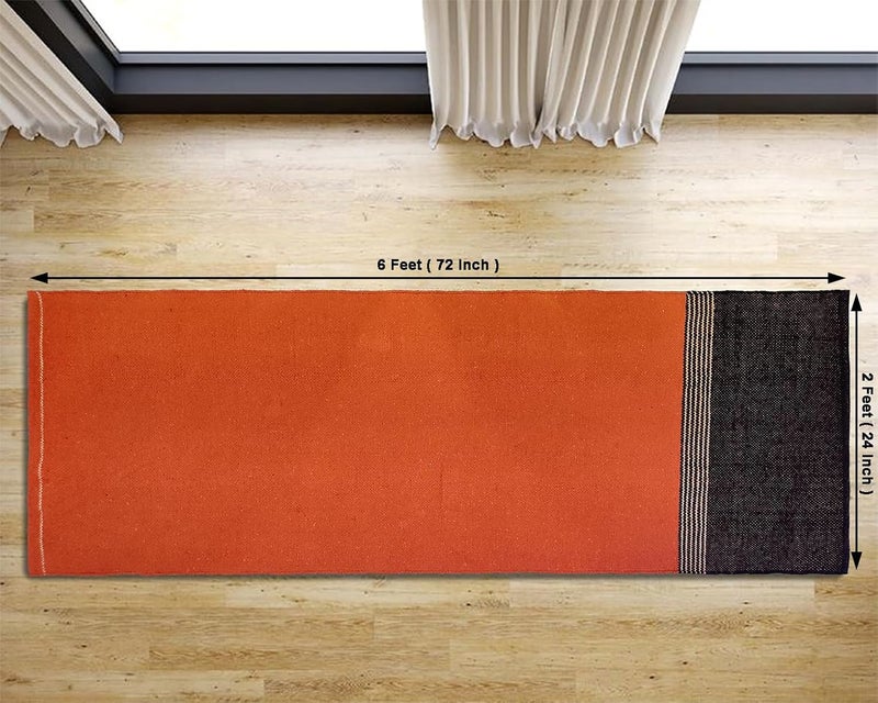 STONEMUNK ® Handmade Organic 2x6 Feet Yoga Mat made with 100% Organic Cotton Yoga Mat - Natural Yoga Rug for Exercise, Workout, & Fitness Rug - Hand Weaved, Washable - (Orange) - Image 2