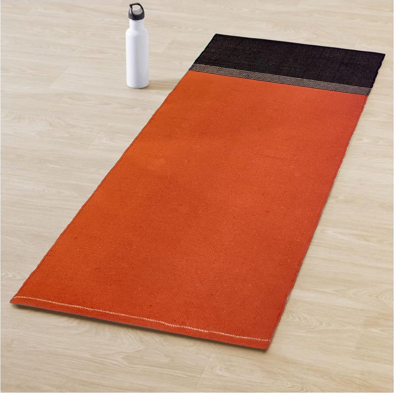 STONEMUNK ® Handmade Organic 2x6 Feet Yoga Mat made with 100% Organic Cotton Yoga Mat - Natural Yoga Rug for Exercise, Workout, & Fitness Rug - Hand Weaved, Washable - (Orange) - Image 5