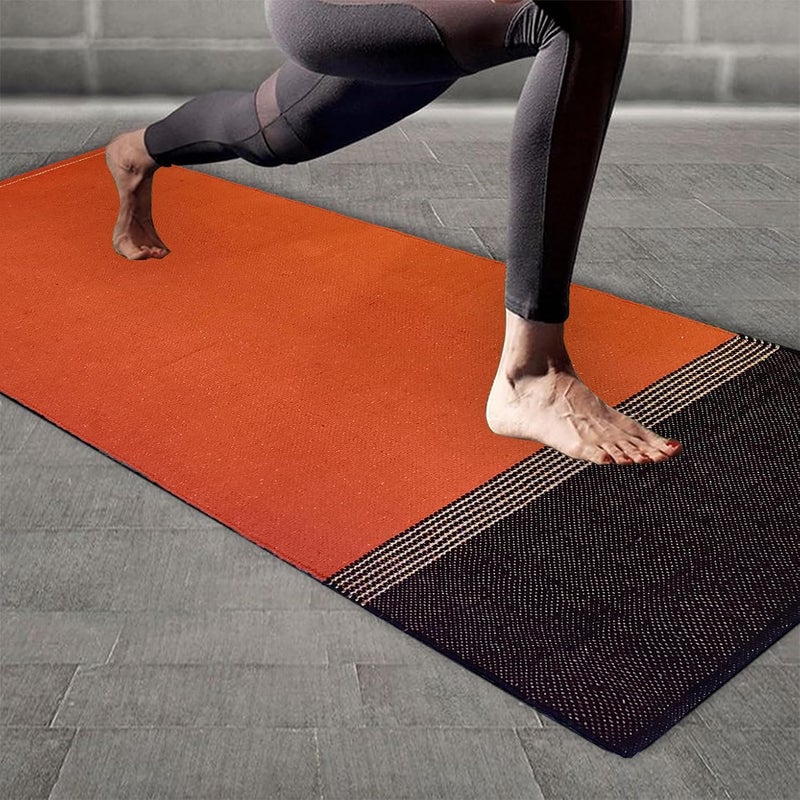 STONEMUNK ® Handmade Organic 2x6 Feet Yoga Mat made with 100% Organic Cotton Yoga Mat - Natural Yoga Rug for Exercise, Workout, & Fitness Rug - Hand Weaved, Washable - (Orange) - Image 1