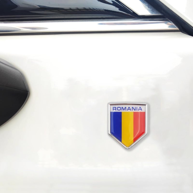 Overdecor Romania Flag Decal Stickers Car Emblem Romanian Car Accessories Decorations Chrome Shield Flag Sticker Decals for Cars Truck Vehicles, 2 Pack - Image 4