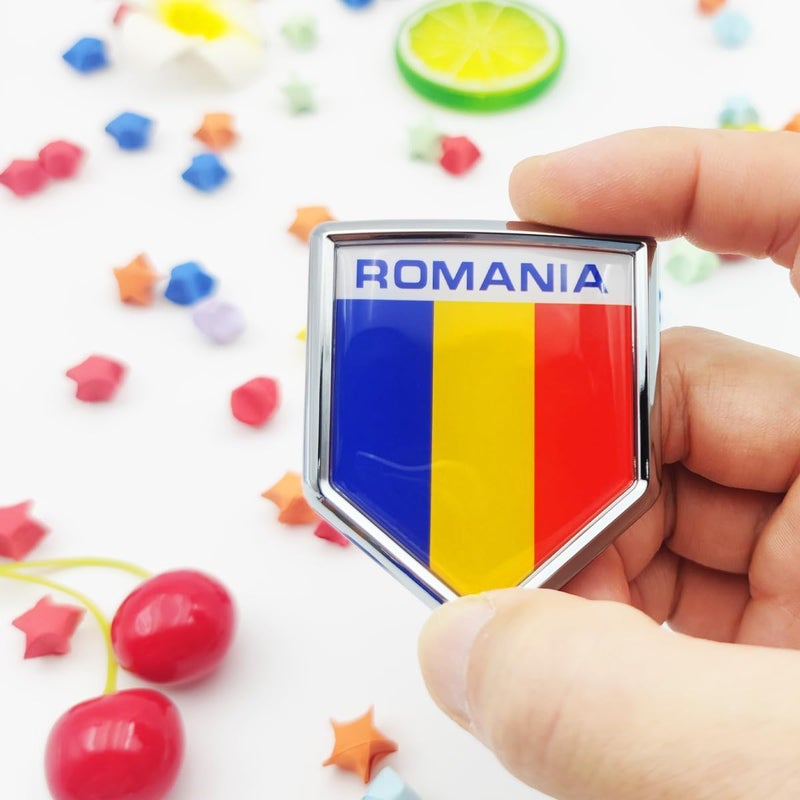 Overdecor Romania Flag Decal Stickers Car Emblem Romanian Car Accessories Decorations Chrome Shield Flag Sticker Decals for Cars Truck Vehicles, 2 Pack - Image 2