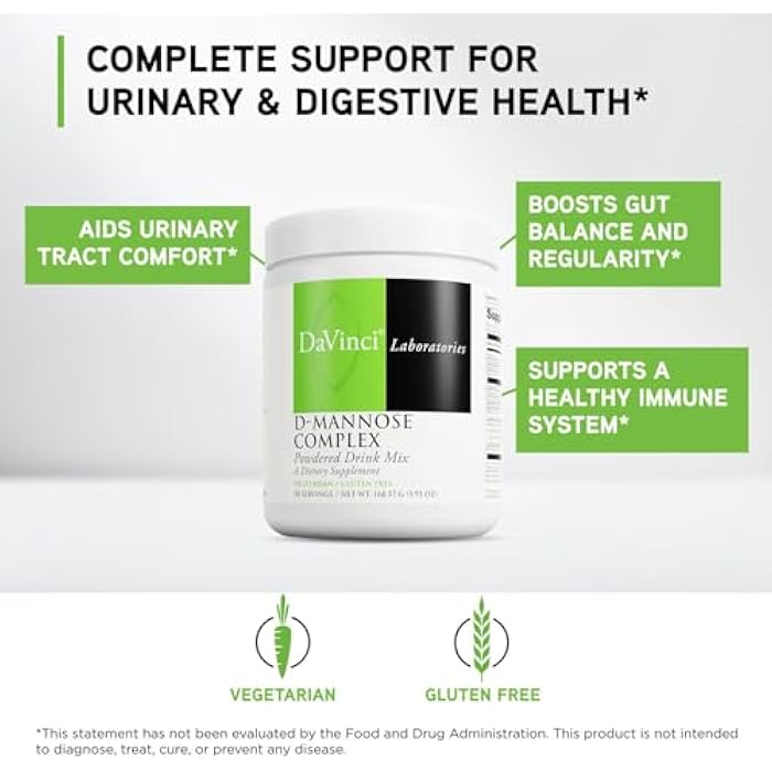 DAVINCI Labs D-Mannose Complex - Powder Drink Mix Supports Immune System & Urinary Tract Health* - Bladder Health Aid with Calcium, Cranberry Juice Powder & Prebiotic Fiber* - 30 Servings (168.57 g) - Image 3