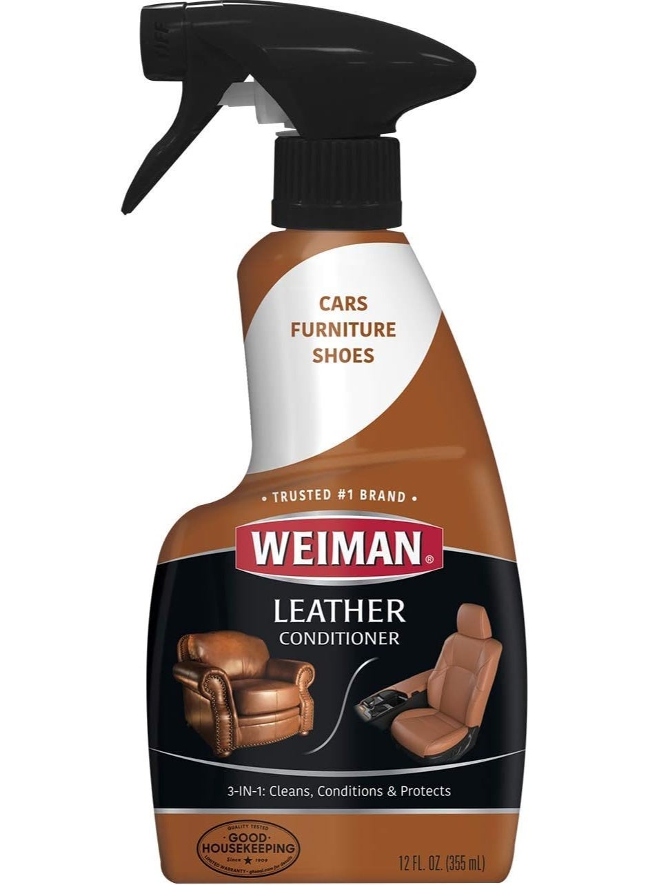 Weiman Leather Cleaner Conditioner Protectant Spray 355ml – 3 in 1 Leather Care UV Protection Restores Shine for Furniture Car Seats Sofa