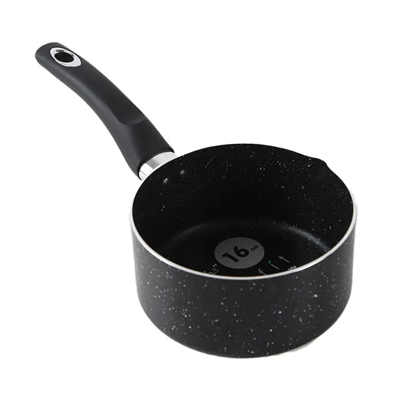 Beefit Non Stick Marble Coating Sauce Pan with Handle, Black- 16cm