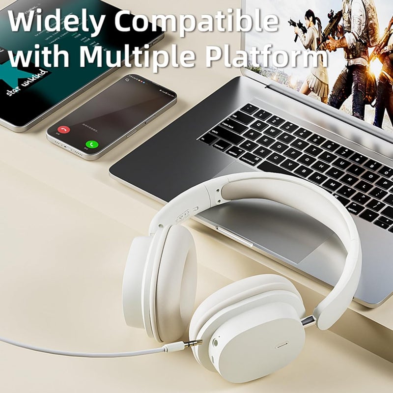 TokFaa Bluetooth Headphones Over Ear HiFi Stereo Foldable Wireless Headphones with Microphone Noise Canceling Wireless Headphones for Home Office Travel（White） - Image 4