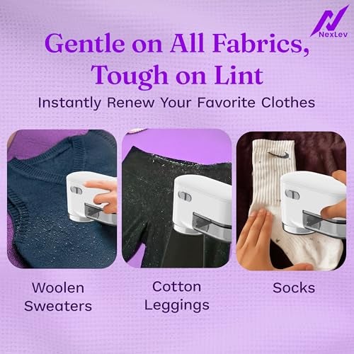 NexLev Portable Cordless Lint Remover | for Woollen, Sweaters, Jackets, Carpets | Fabric Brush | Rue & Burr Remover | Battery Powered Shaver | SS Blade | Safety Lock | LR-03 - Image 2