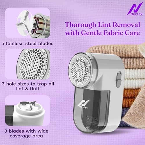 NexLev Portable Cordless Lint Remover | for Woollen, Sweaters, Jackets, Carpets | Fabric Brush | Rue & Burr Remover | Battery Powered Shaver | SS Blade | Safety Lock | LR-03 - Image 3