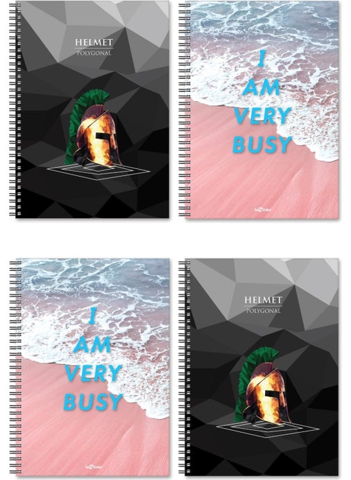 4-Piece School Notebook Set A4 2 Helmets 2 Busy Squares 200 Pages