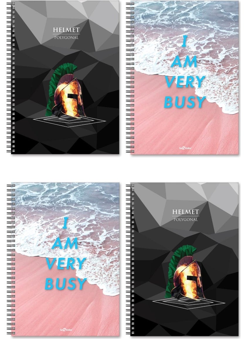 4-Piece School Notebook Set A4 2 Helmets 2 Busy Squares 200 Pages