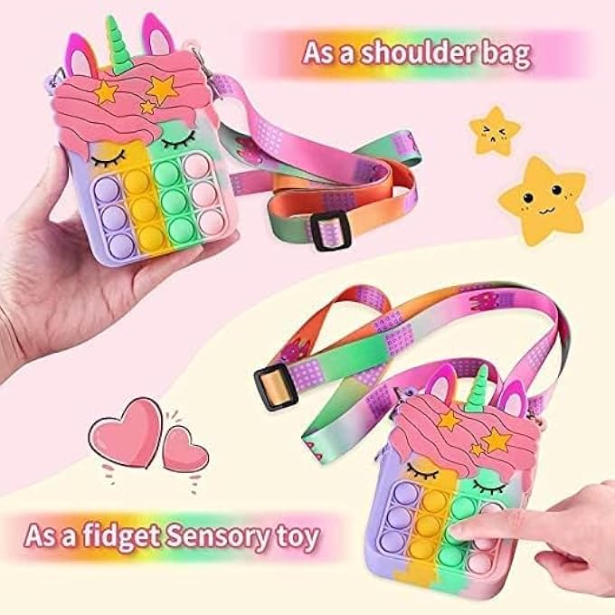 4AJ BAZAAR Unicorn Bag Sling Bag Toy for Girls Kids, Pop It Bag for Girls, Pop It Fidget Toy Shoulder Bag Stress Relief Toy (POPBAG-Pack of 6) - Image 4
