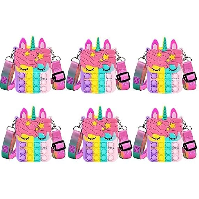 4AJ BAZAAR Unicorn Bag Sling Bag Toy for Girls Kids, Pop It Bag for Girls, Pop It Fidget Toy Shoulder Bag Stress Relief Toy (POPBAG-Pack of 6) - Image 1