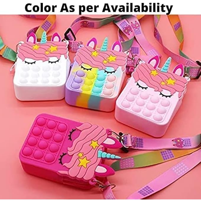 4AJ BAZAAR Unicorn Bag Sling Bag Toy for Girls Kids, Pop It Bag for Girls, Pop It Fidget Toy Shoulder Bag Stress Relief Toy (POPBAG-Pack of 6) - Image 3