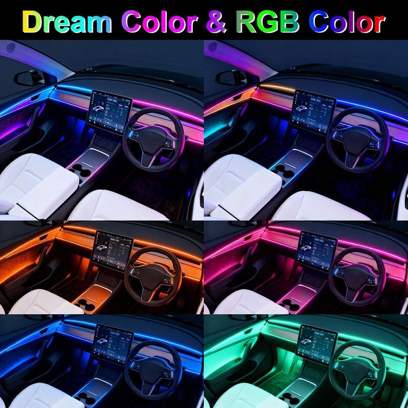 TEKSHINNY Acrylic Interior Car LED Lights with Remote and Wireless APP 6 in 1, Ambient Lighting Kits Fiber Optic Strip LEDs, 16 Million Colors Music & DIY Function - Image 2