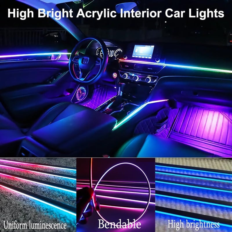 TEKSHINNY Acrylic Interior Car LED Lights with Remote and Wireless APP 6 in 1, Ambient Lighting Kits Fiber Optic Strip LEDs, 16 Million Colors Music & DIY Function - Image 3