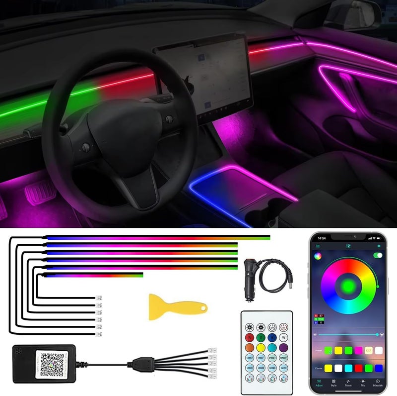 TEKSHINNY Acrylic Interior Car LED Lights with Remote and Wireless APP 6 in 1, Ambient Lighting Kits Fiber Optic Strip LEDs, 16 Million Colors Music & DIY Function - Image 1