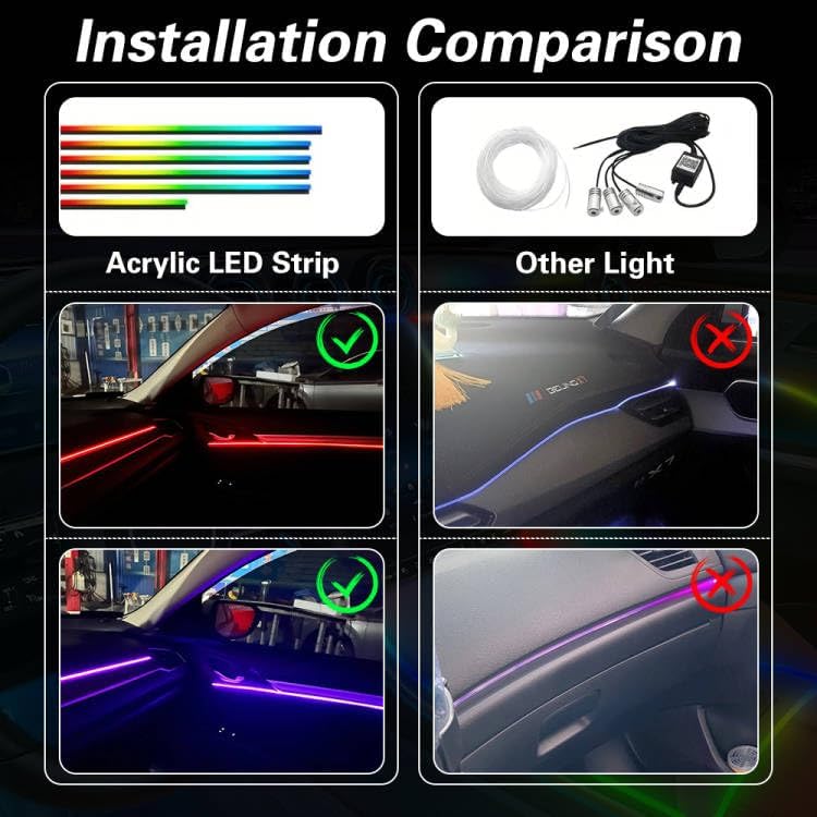 TEKSHINNY Acrylic Interior Car LED Lights with Remote and Wireless APP 6 in 1, Ambient Lighting Kits Fiber Optic Strip LEDs, 16 Million Colors Music & DIY Function - Image 5