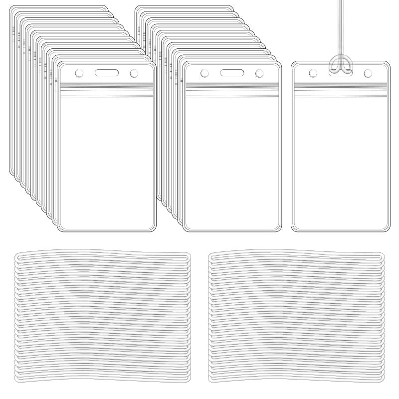 koorito 50 Pack Clear Plastic Luggage Bag Tag Holder Badge Label Tag Holder with 50 Pack Luggage Loops Straps for Office Business Travel Supplies - Image 1