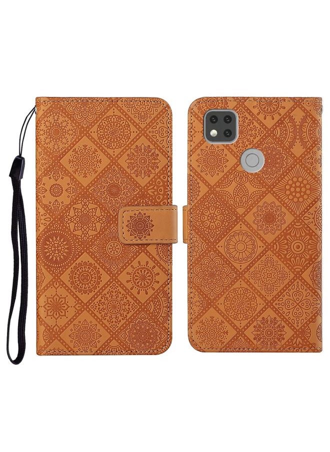 HuHa Case Cover For Xiaomi Redmi 9C Ethnic Style Embossed Pattern Horizontal Flip Leather Case with Holder & Card Slots & Wallet & Lanyard Brown 
