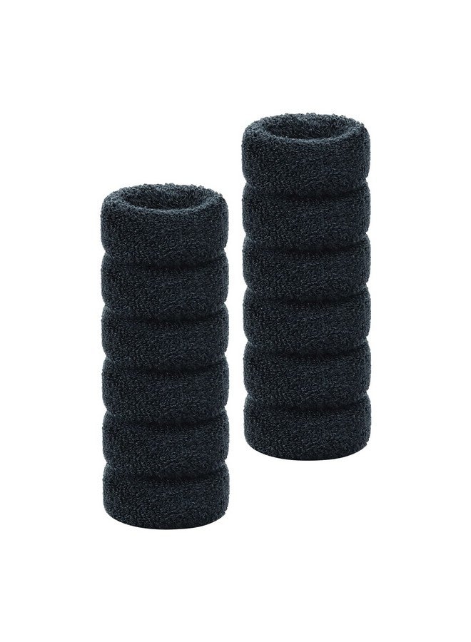 Angla 12 Pack Black Terry Cloth Towel Elastic Stretchy Wide Thick Hair Ties Scrunchies Ties Hair Ring Loop No Crease Seamless Elastics Rubber Hair Bands Ponytail Holder Hair Accessories For Women Girls - Image 5