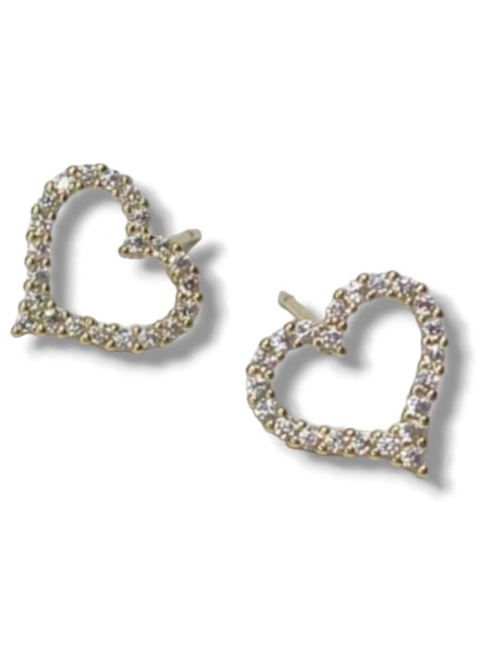 بونكا أقراط بونكا الأنيقة للفتيات والنساء تستحقها كل امرأة    حلق قلب - فضي مع قطع ذهبية - Image 1