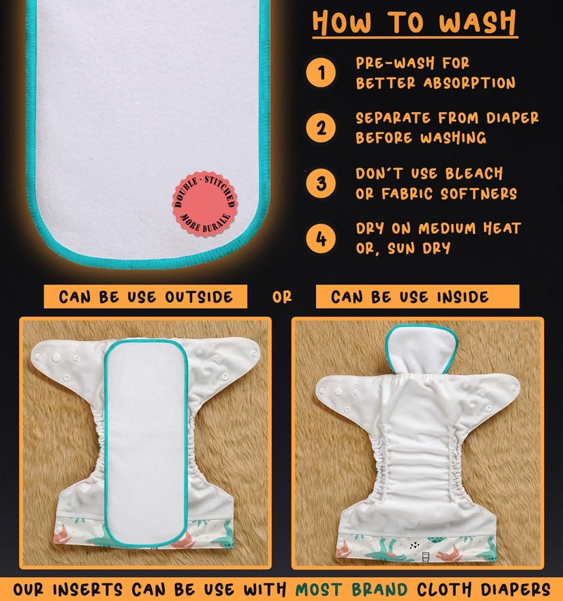 Advanso Leakage Proof cloth diapers for babies, high absorbent 3 reusable diaper 6 insert pad combo pack washable cloth diaper free size 5-18kg adjustable pocket cover 72 - Image 5