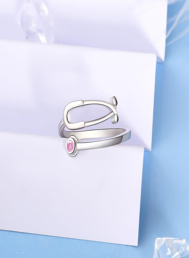 YLT Silver Stethoscope Heartbeat Ring - Nurse Necklace for Women Graduation Student Doctor Friend Mother - Forever Love Jewelry - Image 2