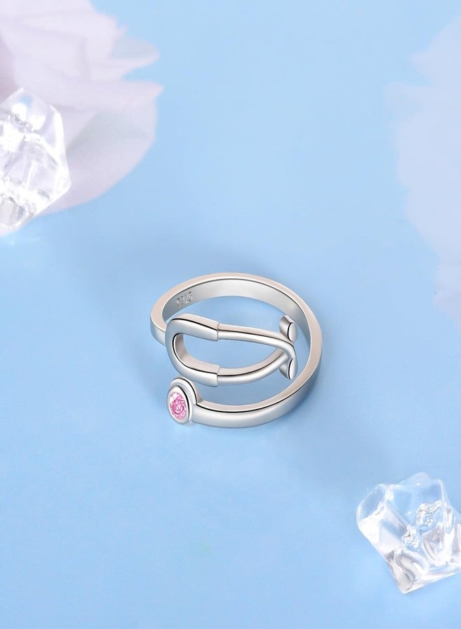 YLT Silver Stethoscope Heartbeat Ring - Nurse Necklace for Women Graduation Student Doctor Friend Mother - Forever Love Jewelry - Image 3