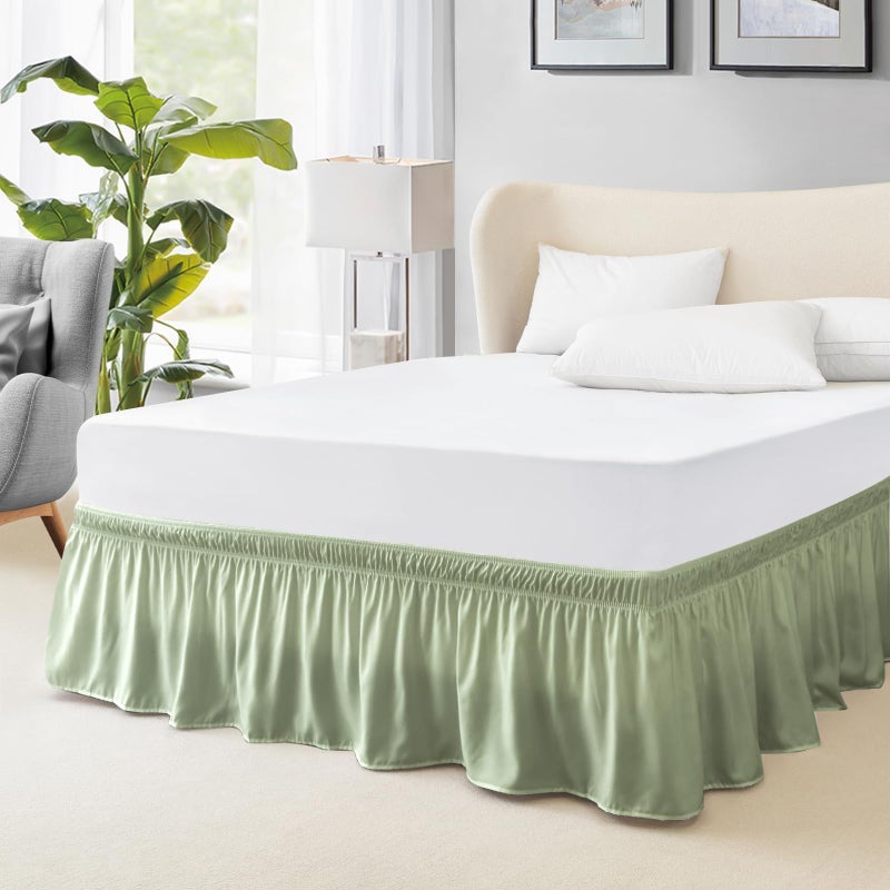 FreshCulture King Bed Skirt Dust Ruffle for King Size Bed Easy Fit with 15Inch Tailored Drop Elastic Wrap Around Bed Skirt King Size Hotel Quality Bed Skirts for Adjustable Bed Sage Green