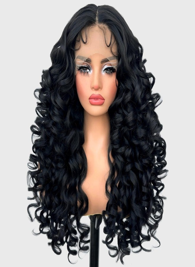 SOKU Long Curly Wig, Glueless Lace Front Wigs for Black Women 22 Inch Pre Plucked Ready to Wear Black Layered Wig with Natural Hairline 13x4x1 HD Lace Frontal - Image 1