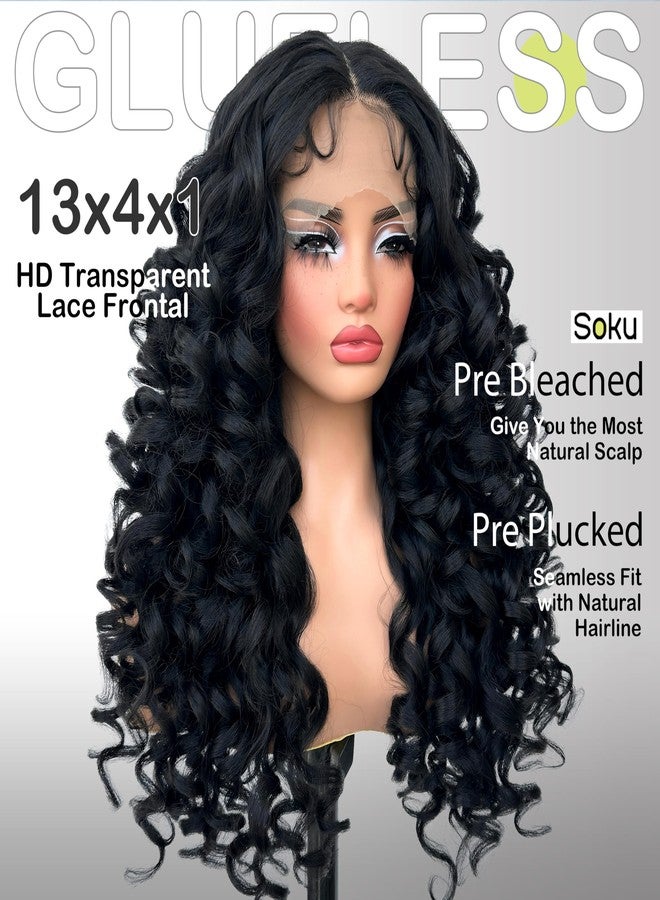 SOKU Long Curly Wig, Glueless Lace Front Wigs for Black Women 22 Inch Pre Plucked Ready to Wear Black Layered Wig with Natural Hairline 13x4x1 HD Lace Frontal - Image 4