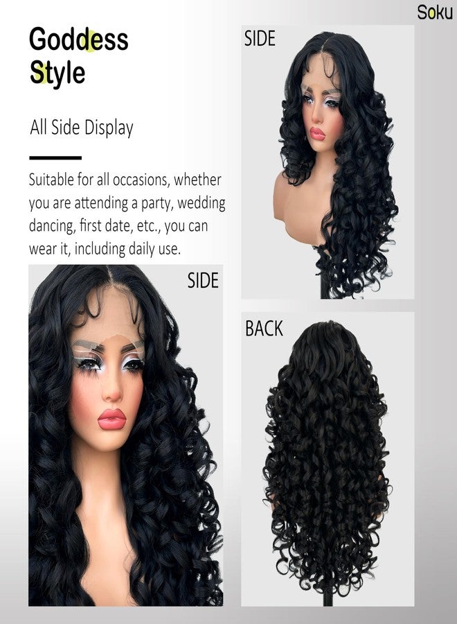 SOKU Long Curly Wig, Glueless Lace Front Wigs for Black Women 22 Inch Pre Plucked Ready to Wear Black Layered Wig with Natural Hairline 13x4x1 HD Lace Frontal - Image 5