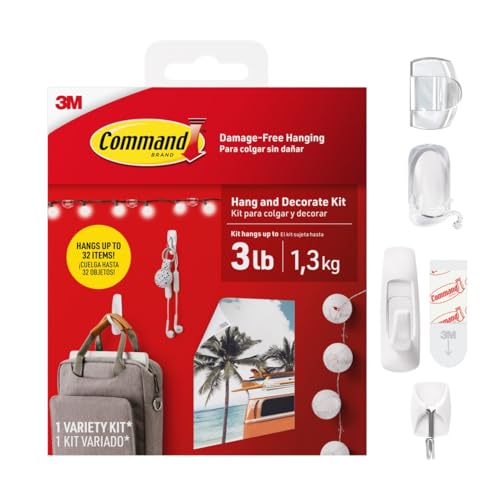 Command Hang and Decorate Kit, 6 Small Toggle Hooks, 2 Medium Utility Hooks, 4 Medium Cord Clips, 10 Light Clips, and 20 Poster Strips, Dorm Room Essentials - Image 1