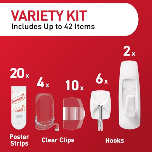 Command Hang and Decorate Kit, 6 Small Toggle Hooks, 2 Medium Utility Hooks, 4 Medium Cord Clips, 10 Light Clips, and 20 Poster Strips, Dorm Room Essentials - Image 3