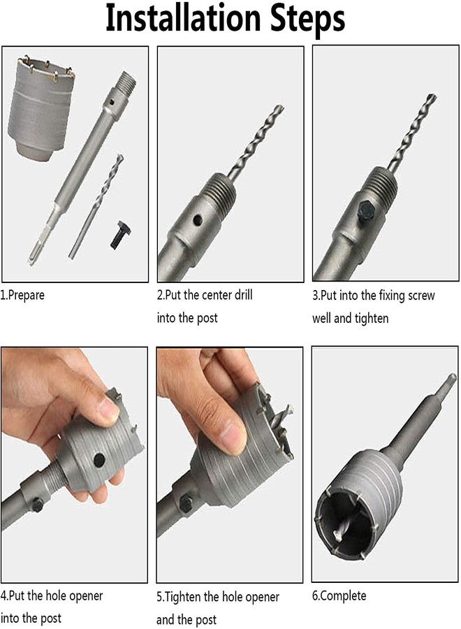 Mass Pro SDS Plus Shank Concrete Cement Stone Wall Hole Saw Drill Bit Set Concrete Cement Stone Wall Hollow Drill Bit With Wrench (50mm+ROD) - Image 4