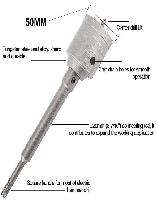 Mass Pro SDS Plus Shank Concrete Cement Stone Wall Hole Saw Drill Bit Set Concrete Cement Stone Wall Hollow Drill Bit With Wrench (50mm+ROD) - Image 2
