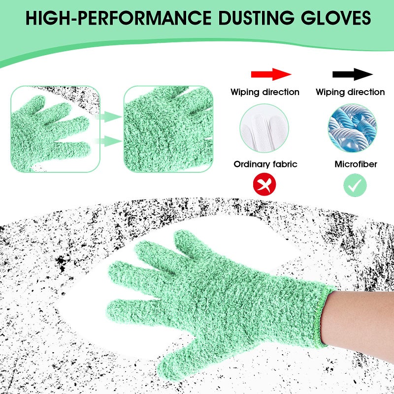 Molain 1 Pair Microfiber Dusting Gloves, Reusable Washable Cleaning Gloves Mittens for Plants House Cleaning Car Blinds Lamps and Small Hard to Reach Corners(Green) - Image 4