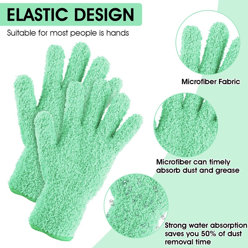 Molain 1 Pair Microfiber Dusting Gloves, Reusable Washable Cleaning Gloves Mittens for Plants House Cleaning Car Blinds Lamps and Small Hard to Reach Corners(Green) - Image 3