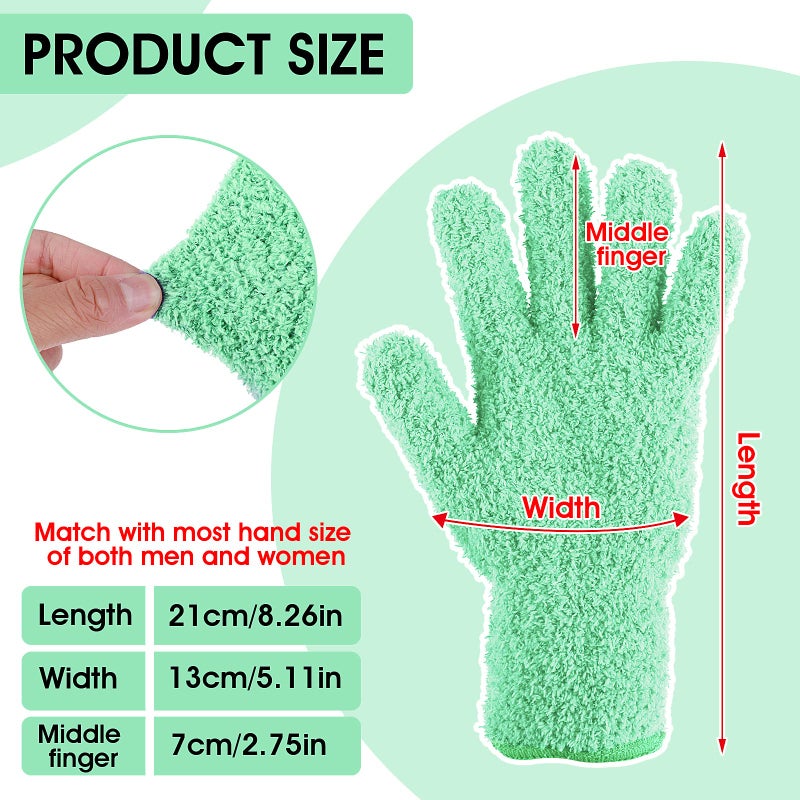 Molain 1 Pair Microfiber Dusting Gloves, Reusable Washable Cleaning Gloves Mittens for Plants House Cleaning Car Blinds Lamps and Small Hard to Reach Corners(Green) - Image 2