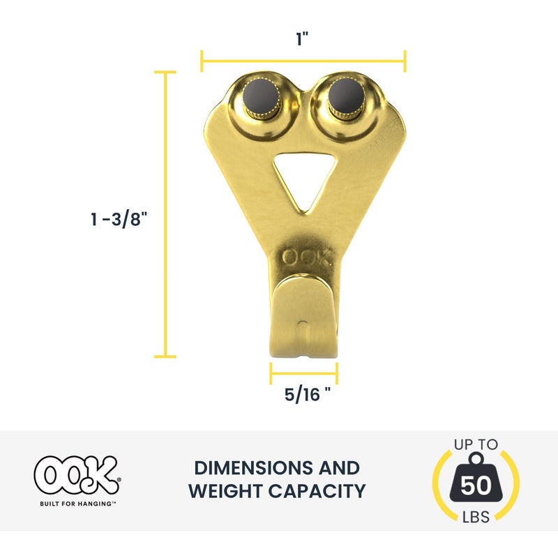 OOK 50616 Professional Picture Hangers, Art Hangers, Padded, Brass, Reusable Picture Hooks, 50lb (10 set) - Image 3