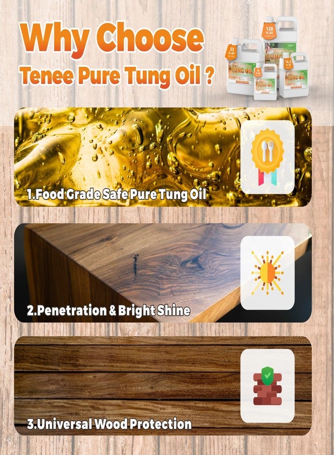Tenee Waterproof Pure Tung Oil That Strengthens & Protect Wood, Supply Wood Project Food Grade Tung Oil Finish, Food Safe Sealer Chosen by Experienced Craftsmen - 33 Fl Oz, 2 Pack - Image 5