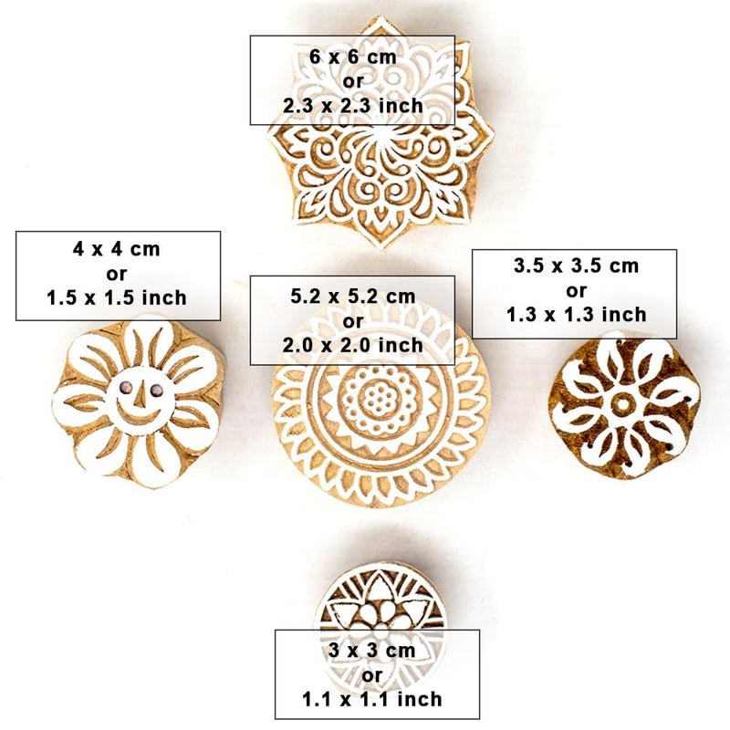 TWOGRAMS | Set of 5 | Wooden Indian Traditional Design Printing Stamps/Blocks for Printing Saree Border/Dresses/Craft Card Making/Scrapbook/Clay Pottery - Image 4