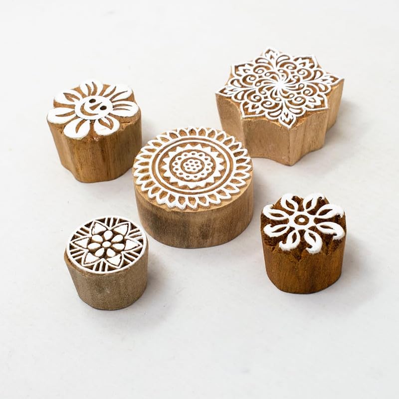 TWOGRAMS | Set of 5 | Wooden Indian Traditional Design Printing Stamps/Blocks for Printing Saree Border/Dresses/Craft Card Making/Scrapbook/Clay Pottery - Image 2