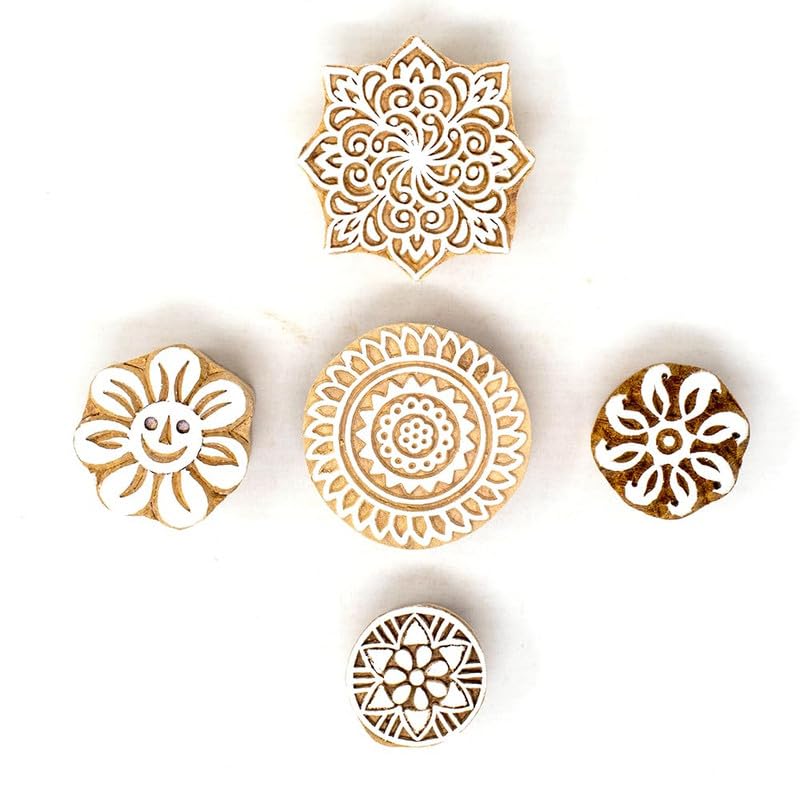 TWOGRAMS | Set of 5 | Wooden Indian Traditional Design Printing Stamps/Blocks for Printing Saree Border/Dresses/Craft Card Making/Scrapbook/Clay Pottery - Image 1