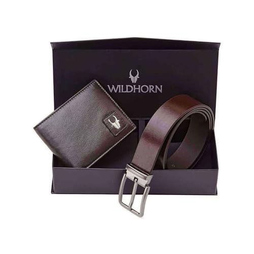 WildHorn Gift Hamper for Men I RFID Protected Leather Wallet & Belt Combo Gift Set I Gift for Friend, Boyfriend,Husband,Father, Son Etc, Brown - Image 1