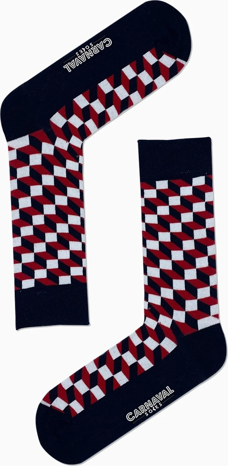 Carnaval Socks Cube Checkered Patterned Colorful Socks